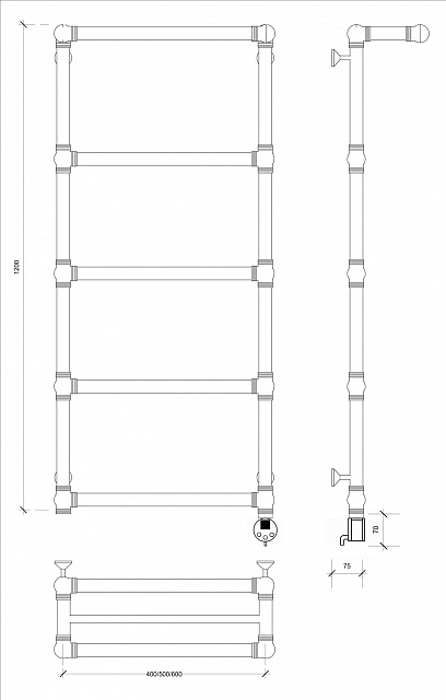 Полотенцесушитель электрический латунный Secado Фалерони 2 60x120 бронза