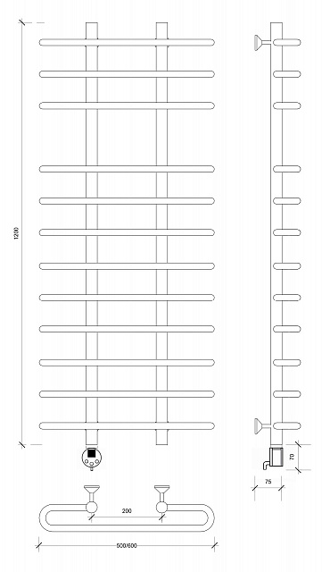 Полотенцесушитель электрический Secado Венеция 5 120x20x60 черный матовый
