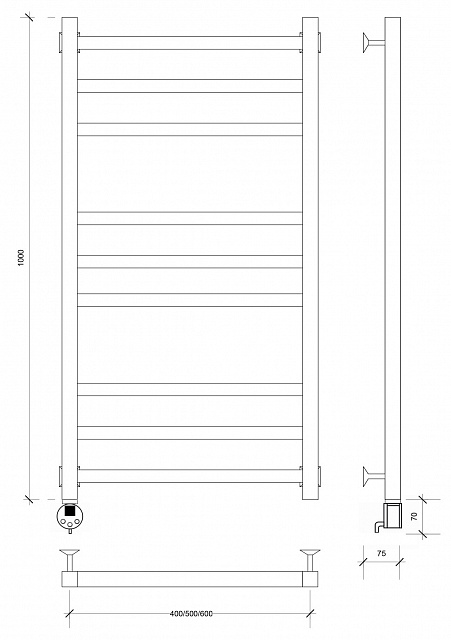 Полотенцесушитель электрический Secado Корато 3 100x50 графит