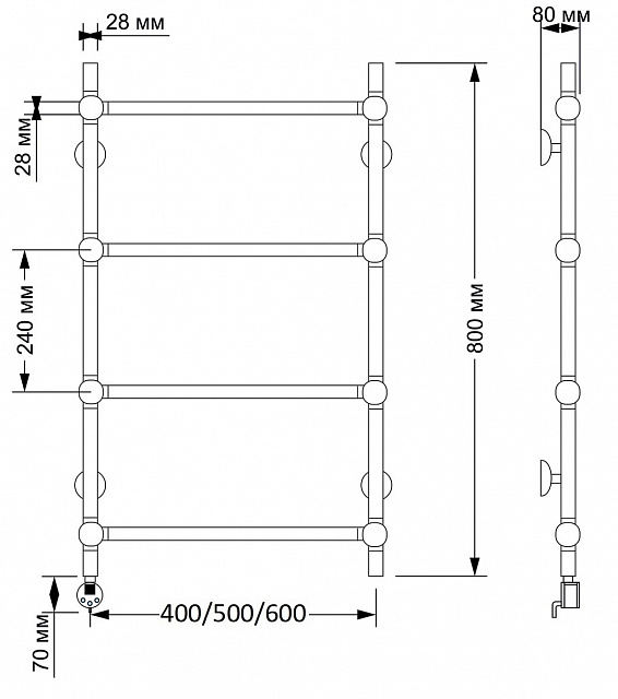 Полотенцесушитель электрический латунный Secado Флоренция 1 50x80 бронза