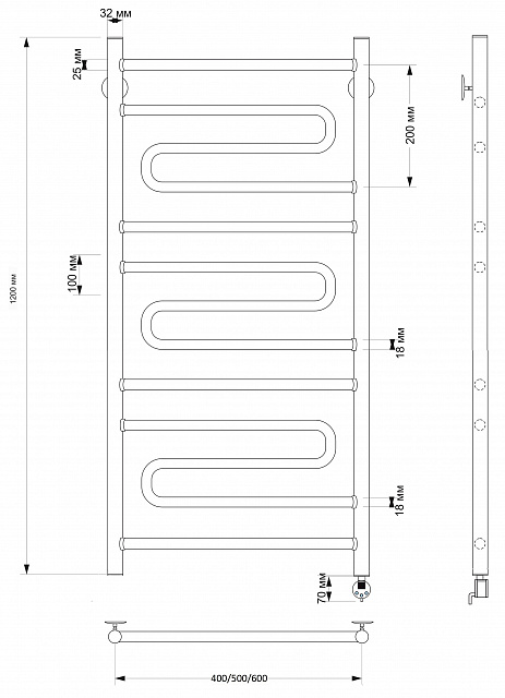 Полотенцесушитель электрический латунный Secado Валенсия 2 60x120 бронза