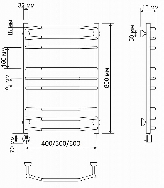 Полотенцесушитель электрический латунный Secado Агата 2 50x80 бронза