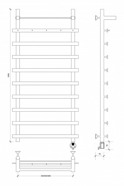 Полотенцесушитель электрический Secado Понтида 1 КСП 120x40x50 золото матовое