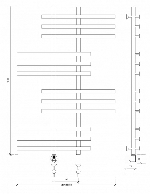 Полотенцесушитель электрический Secado Понтида 6 100x20x60 хром