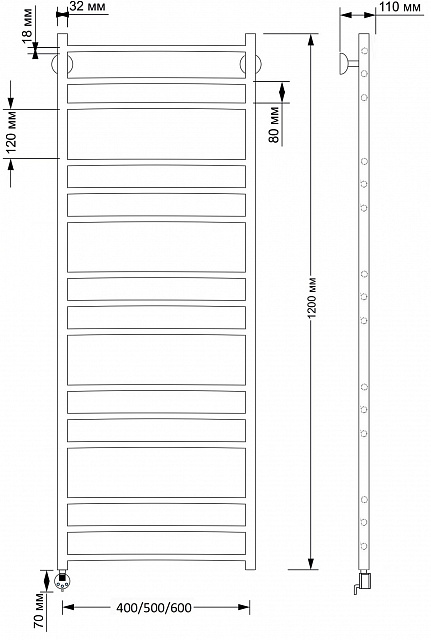 Полотенцесушитель электрический латунный Secado Триада 3 40x120 бронза