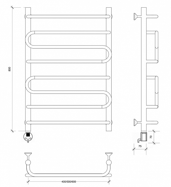 Полотенцесушитель электрический Secado Валенсия 2 80x40 хром