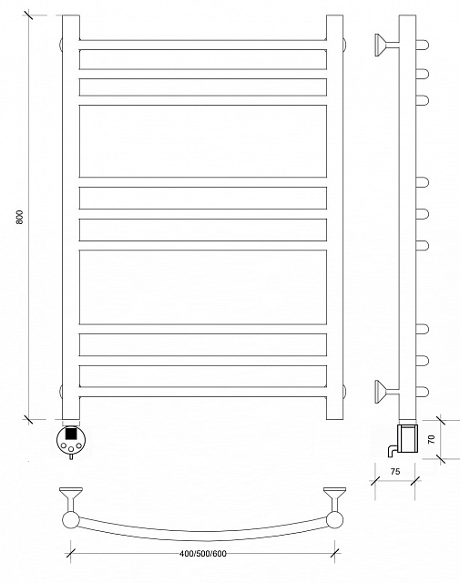 Полотенцесушитель электрический Secado Милан 3 80x40 белый матовый