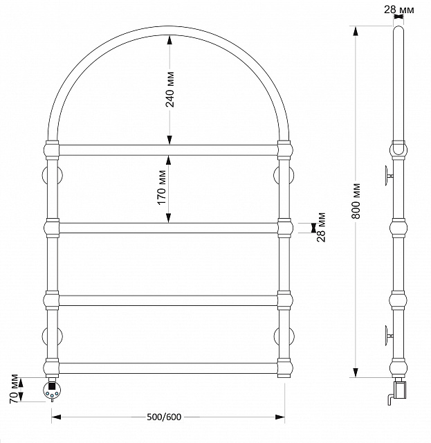 Полотенцесушитель электрический латунный Secado Римини 50x80 бронза