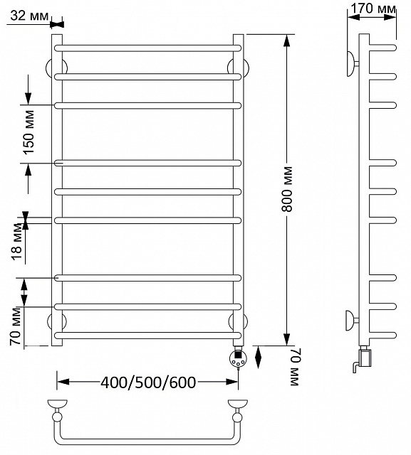 Полотенцесушитель электрический латунный Secado Мерида 3 60x80 бронза