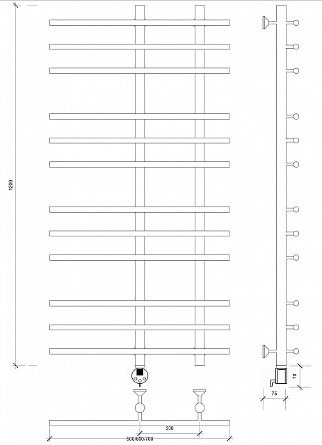 Полотенцесушитель электрический латунный Secado Турин 3 120x20x60 бронза