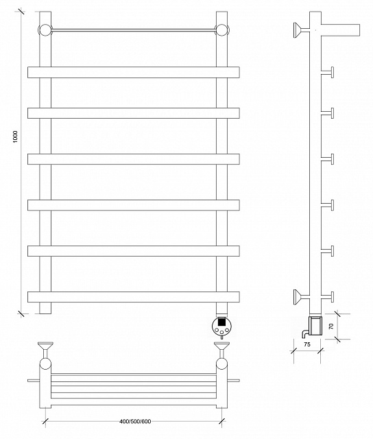 Полотенцесушитель электрический Secado Понтида 1 СП 100x60x70 белый матовый