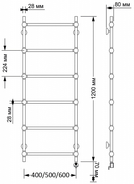 Полотенцесушитель электрический латунный Secado Флоренция 1 40x120 бронза