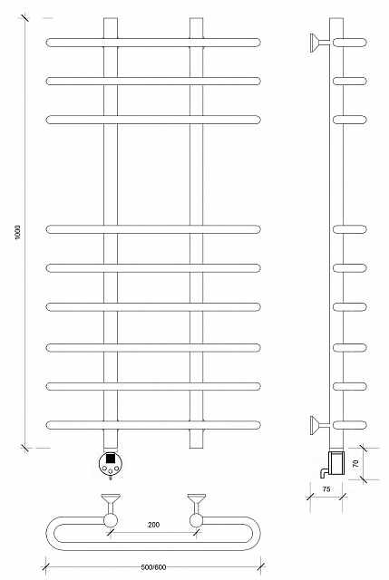 Полотенцесушитель электрический Secado Венеция 5 100x20x60 черный матовый