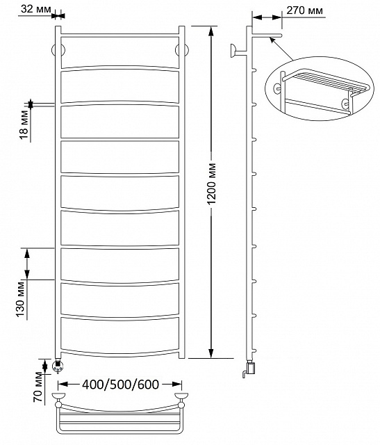 Полотенцесушитель электрический латунный Secado Милан 4 40x120 бронза