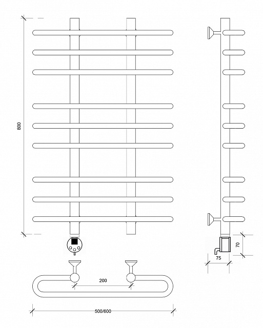 Полотенцесушитель электрический Secado Венеция 3 80x20x60 черный матовый