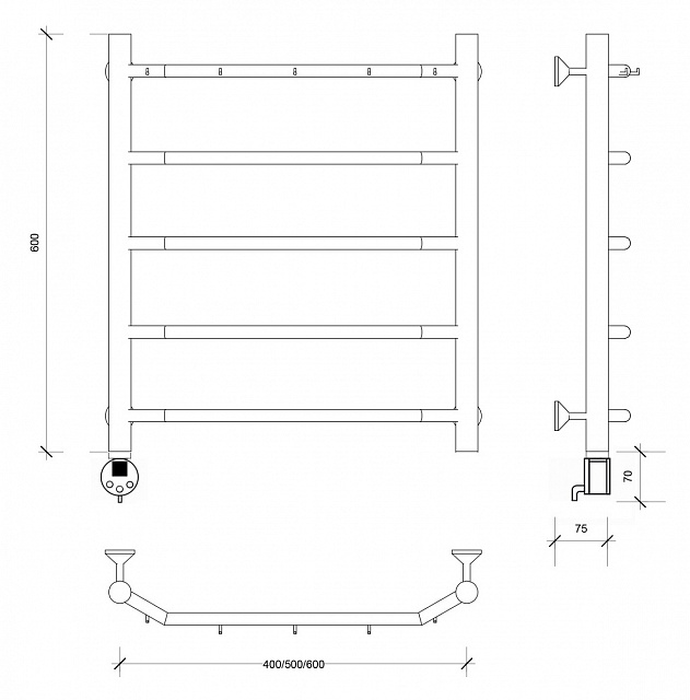 Полотенцесушитель электрический Secado Агата 1 К 60x40 хром