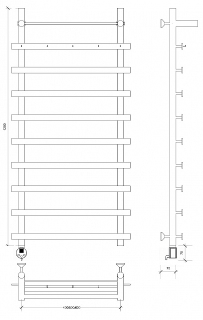 Полотенцесушитель электрический Secado Понтида 1 КСП 120x40x50 белый матовый