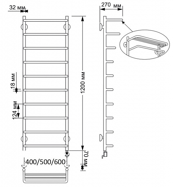 Полотенцесушитель электрический латунный Secado Мерида 2 60x120 бронза