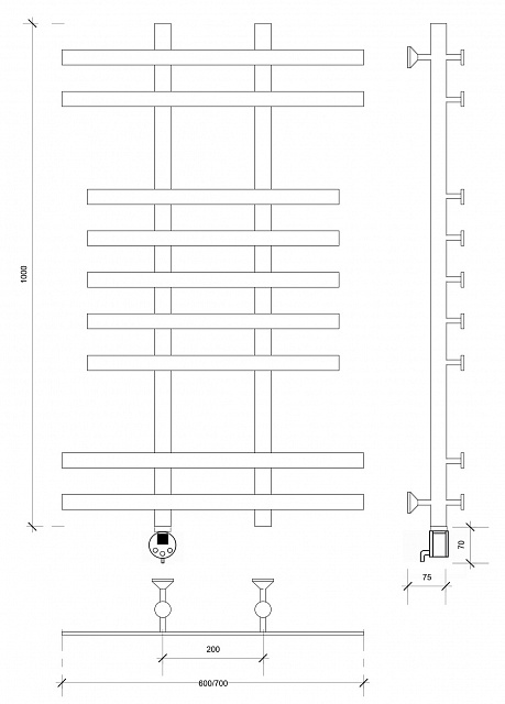 Полотенцесушитель электрический Secado Понтида 2 100x20x70 сатин
