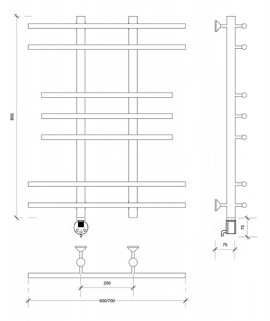 Полотенцесушитель электрический Secado Турин 2 80x20x70 белый матовый