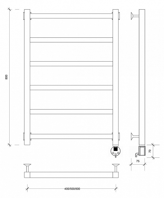 Полотенцесушитель электрический Secado Корато 1 80x50 черный матовый