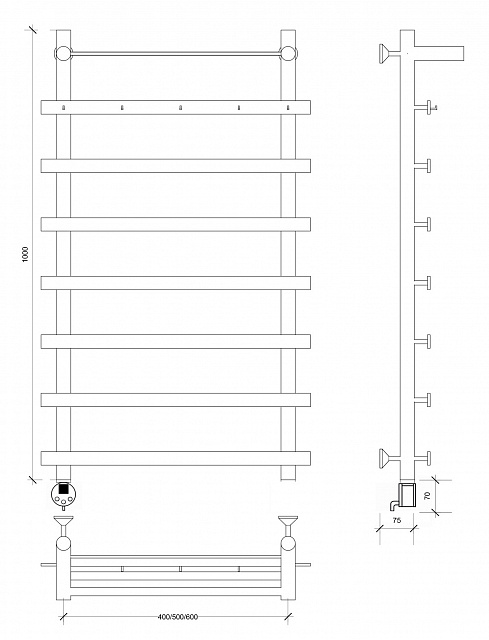 Полотенцесушитель электрический Secado Понтида 1 КСП 100x60x70 золото матовое