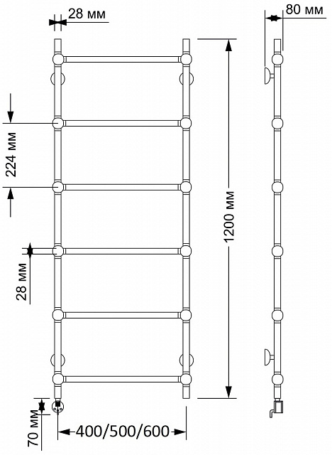 Полотенцесушитель электрический латунный Secado Флоренция 1 40x120 бронза