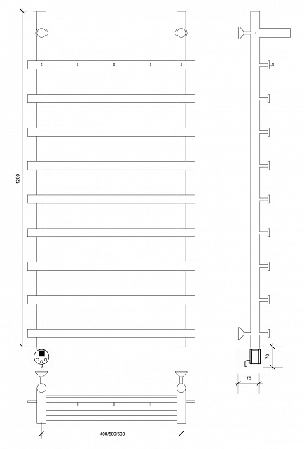 Полотенцесушитель электрический Secado Понтида 1 КСП 120x40x50 золото матовое