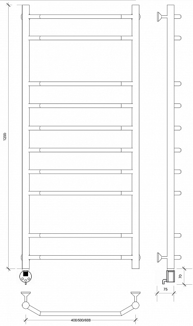 Полотенцесушитель электрический Secado Агата 2 120x50 черный матовый