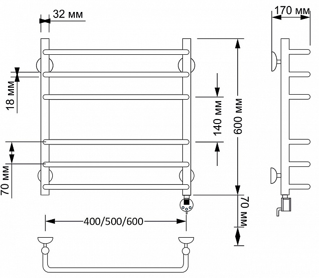 Полотенцесушитель электрический латунный Secado Мерида 3 40x60 бронза