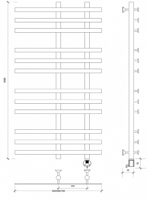 Полотенцесушитель электрический Secado Понтида 3 100x20x70 белый матовый
