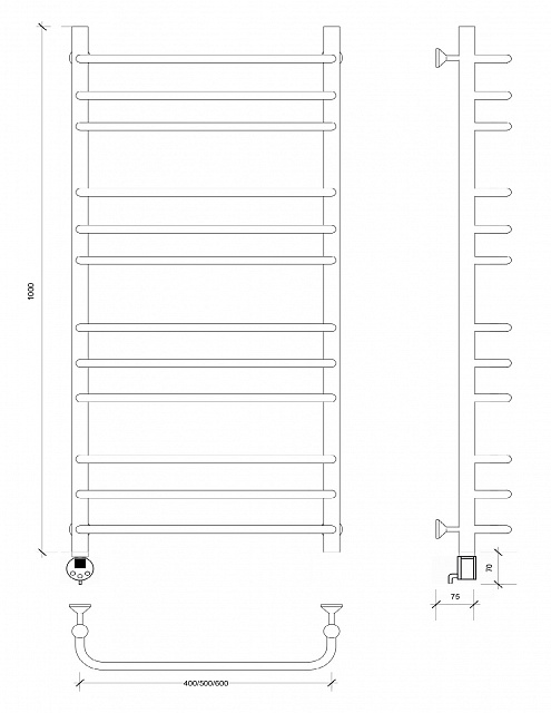 Полотенцесушитель электрический Secado Мерида 3 100x50 черный матовый