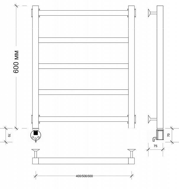 Полотенцесушитель электрический Secado Корсико 1 60x40 белый матовый