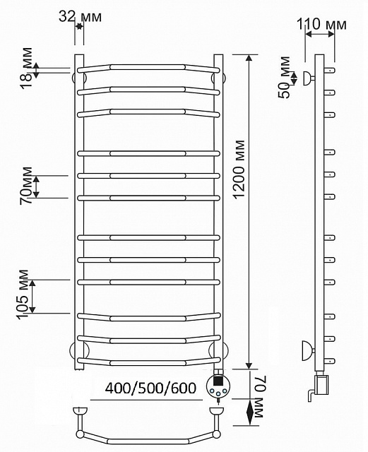 Полотенцесушитель электрический латунный Secado Агата 2 40x120 бронза
