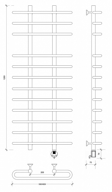 Полотенцесушитель электрический Secado Венеция 5 120x20x60 черный матовый