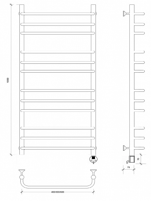 Полотенцесушитель электрический Secado Мерида 3 100x50 черный матовый