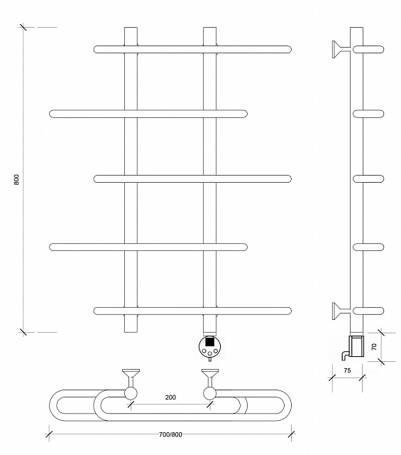 Полотенцесушитель электрический Secado Венеция 4 80x20x80 черный матовый