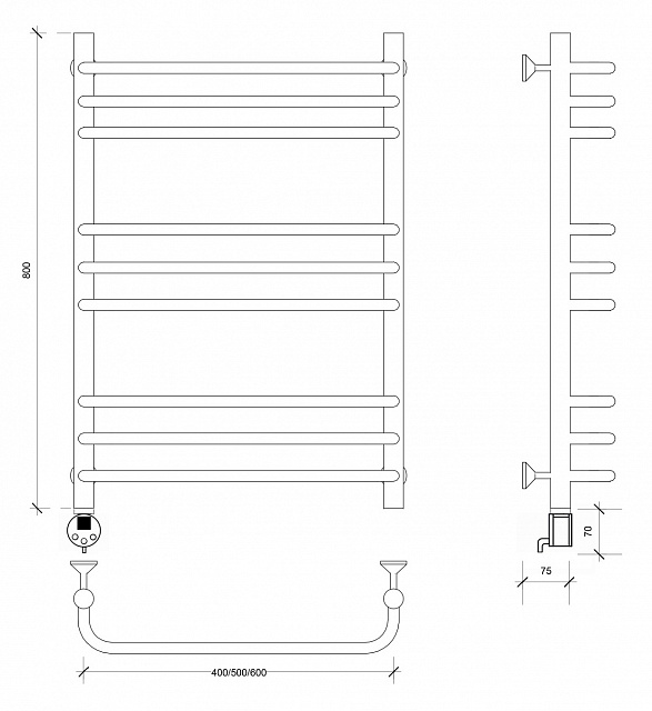 Полотенцесушитель электрический Secado Мерида 3 80x50 хром