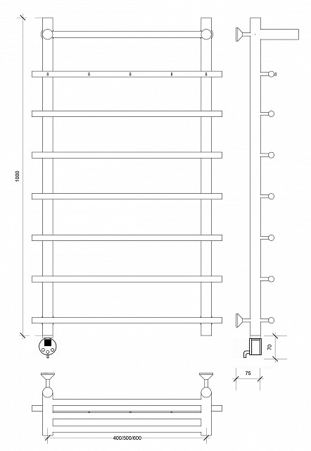Полотенцесушитель электрический Secado Турин 1 КСП 100x60 графит