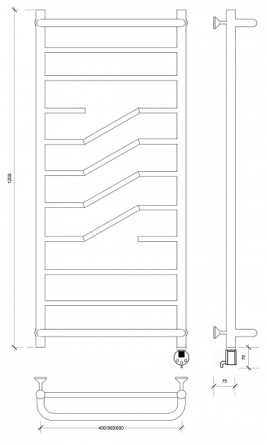 Полотенцесушитель электрический Secado Риволи СП 120x40 графит