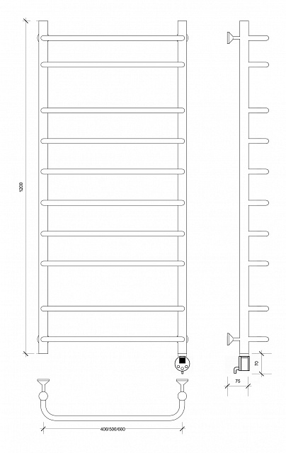 Полотенцесушитель электрический Secado Мерида 2 120x60 графит