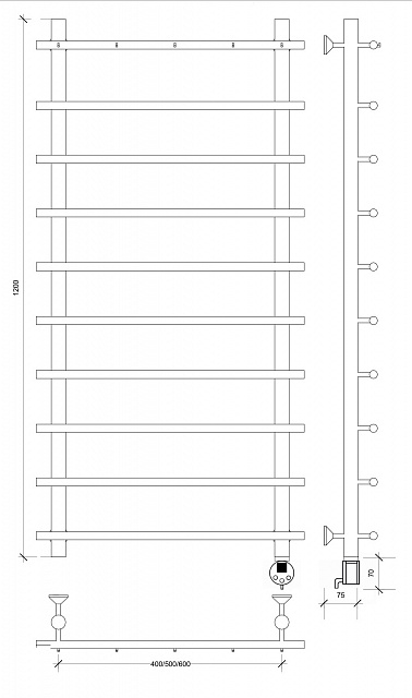 Полотенцесушитель электрический Secado Турин 1 К 120x40 хром
