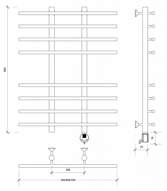 Полотенцесушитель электрический Secado Турин 4 80x20x70 белый матовый