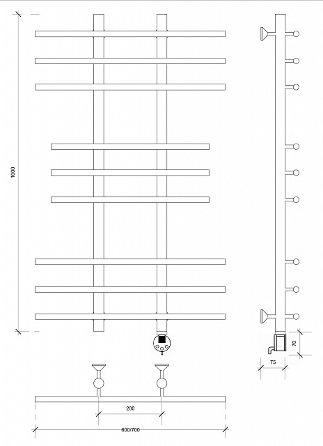 Полотенцесушитель электрический Secado Турин 2 100x20x60 белый матовый