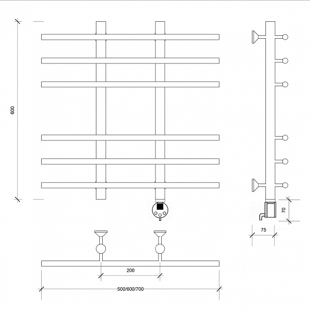 Полотенцесушитель электрический Secado Турин 4 60x20x60 белый матовый