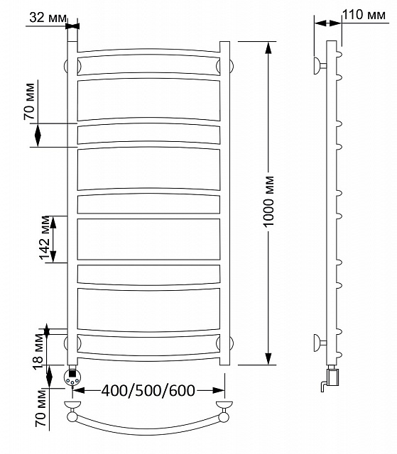 Полотенцесушитель электрический латунный Secado Милан 2 40x100 бронза