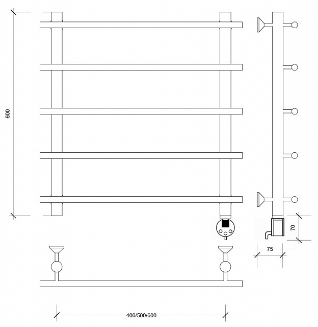Полотенцесушитель электрический латунный Secado Турин 1 60x60x70 бронза