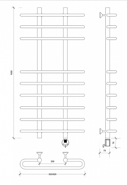 Полотенцесушитель электрический Secado Венеция 5 100x20x60 черный матовый