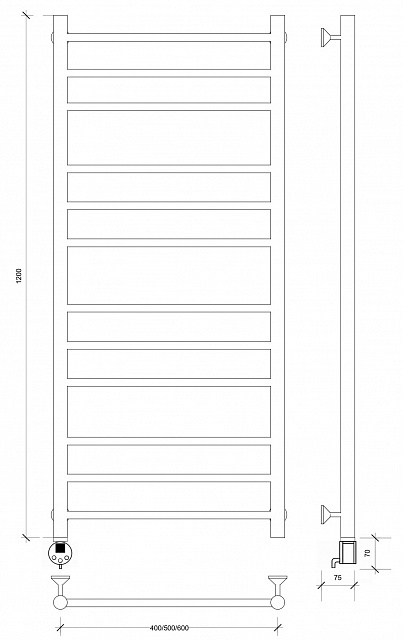 Полотенцесушитель электрический Secado Триада 3 120x60 графит