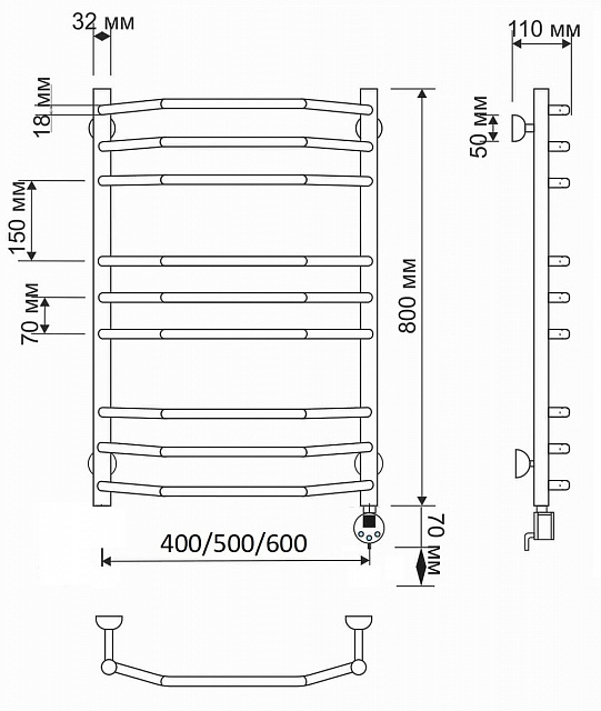 Полотенцесушитель электрический латунный Secado Агата 2 50x80 бронза